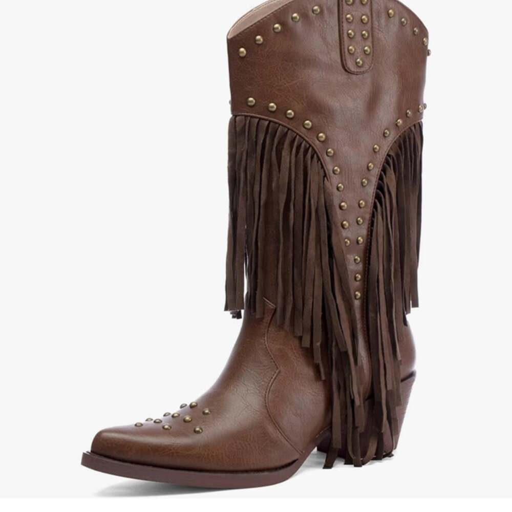 Women Cowgirl Boots Star Studded Pointed Toe 7